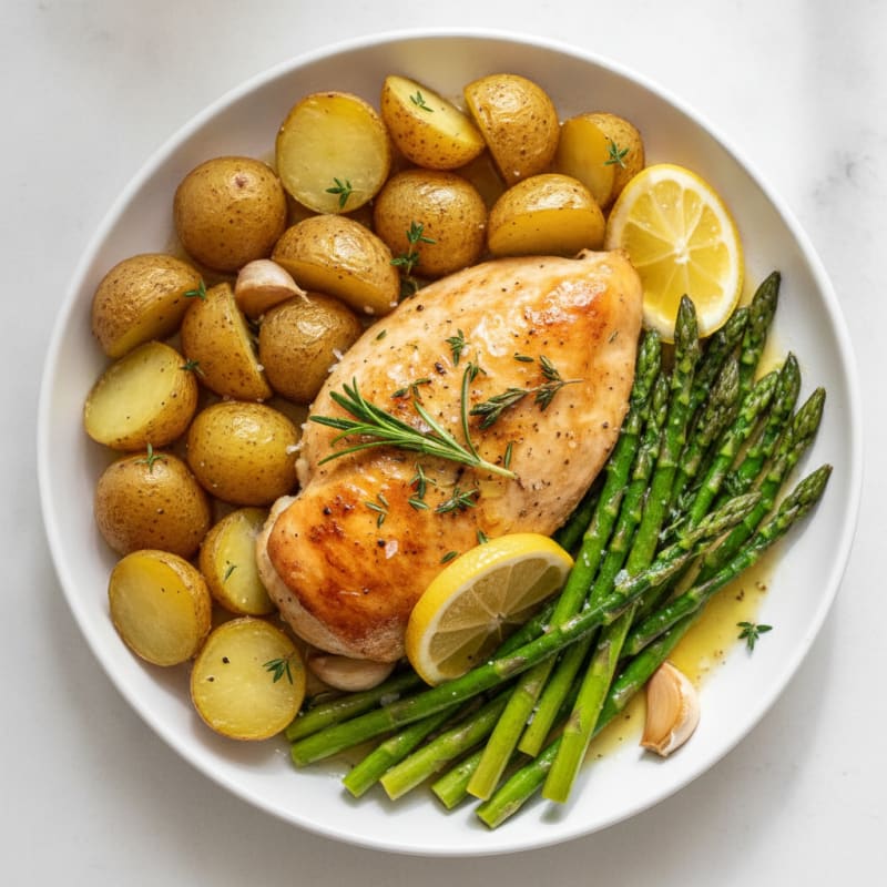 Lemon Herb Roasted Chicken with Asparagus