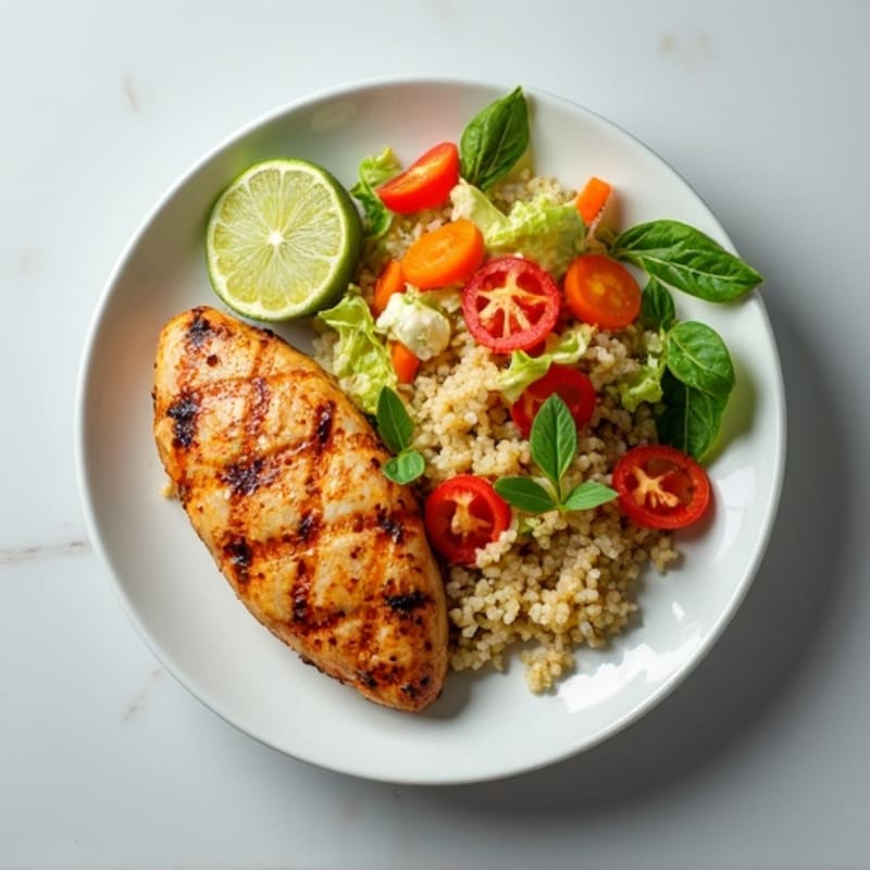 Grilled Chicken Breast with Crunchy Cabbage Slaw and Quinoa