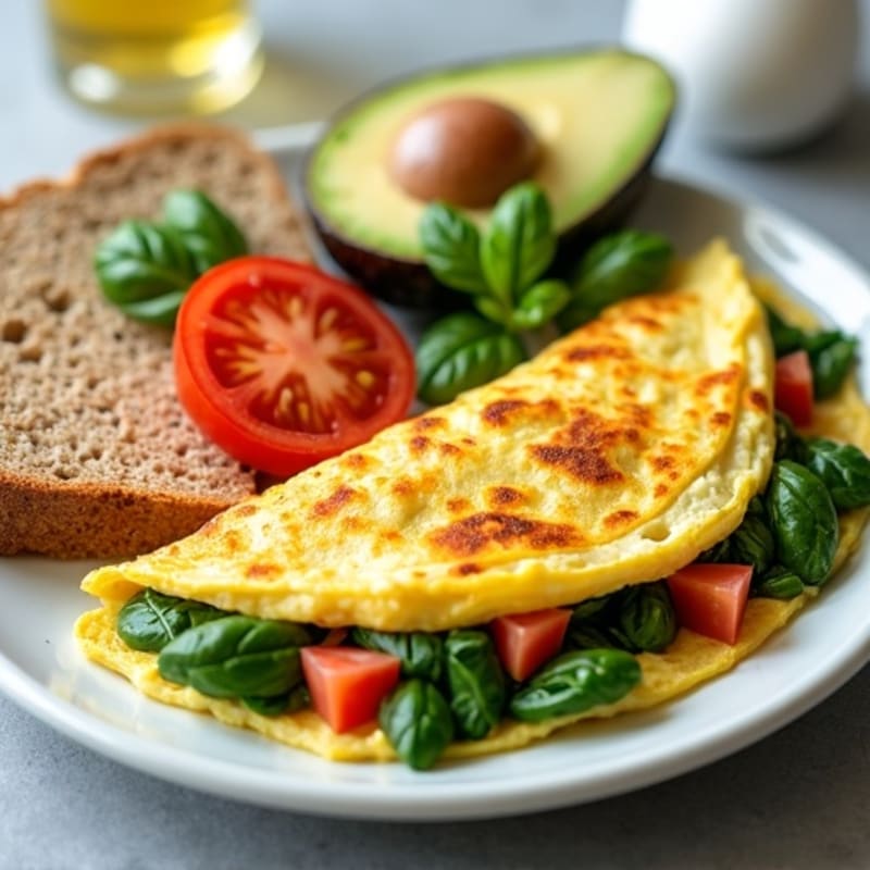 Egg White Spinach Omelette with Cottage Cheese and Fresh Tomato