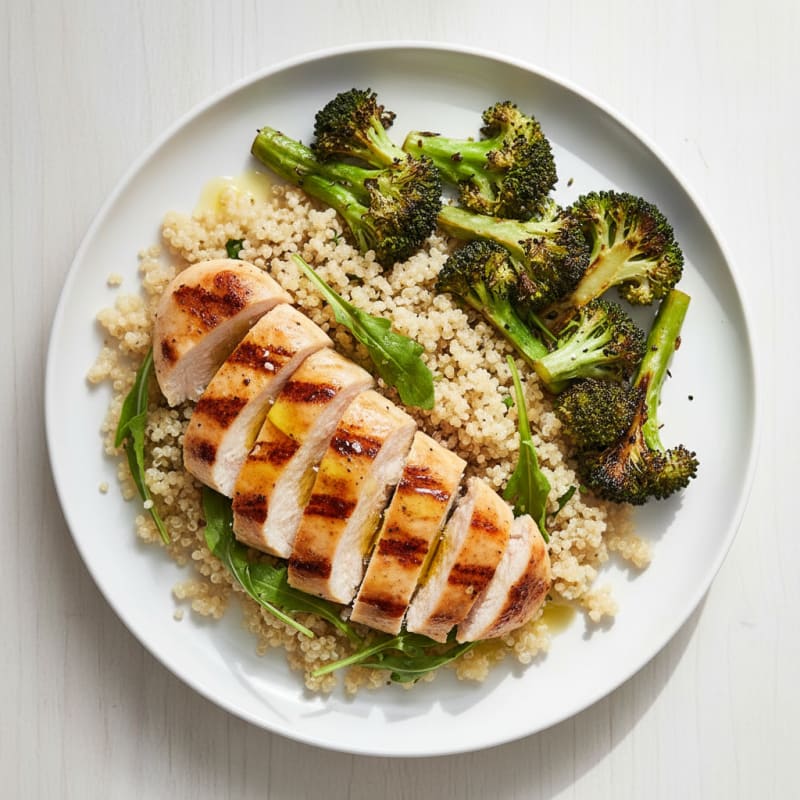 Grilled Chicken Breast with Quinoa and Roasted Broccoli