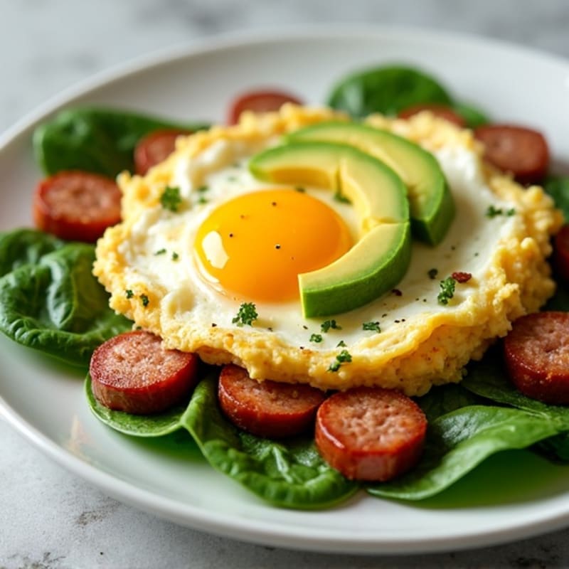 Egg White Scramble with Turkey Sausage and Spinach