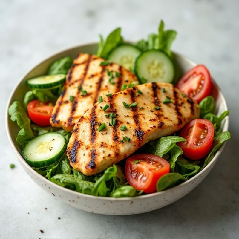 Grilled Chicken Salad with Crunchy Cucumber and Tomato