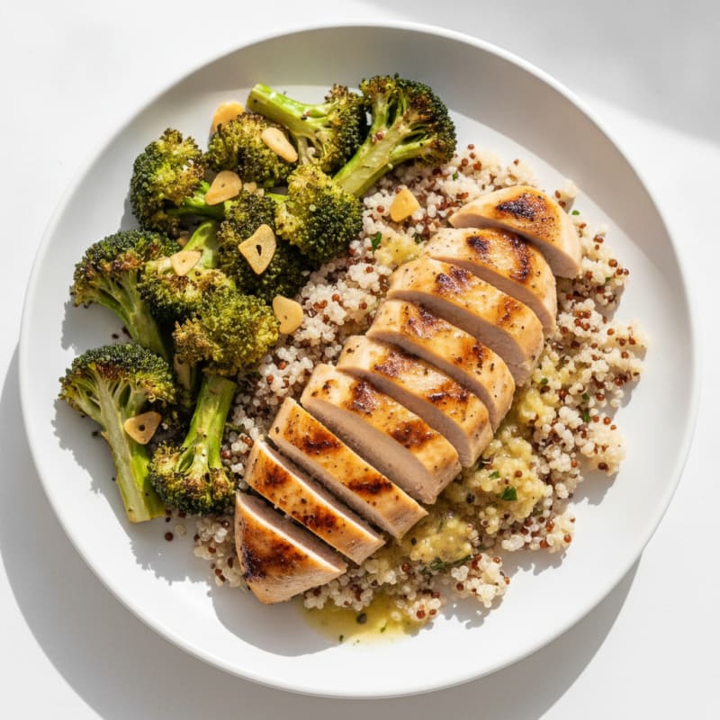 Grilled Chicken Breast with Quinoa and Roasted Broccoli