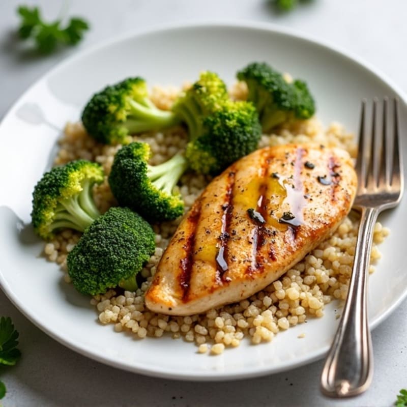 Grilled Chicken Breast with Quinoa and Roasted Broccoli