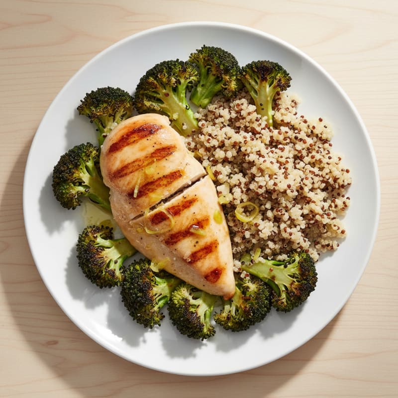 Grilled Chicken Breast with Roasted Broccoli and Quinoa