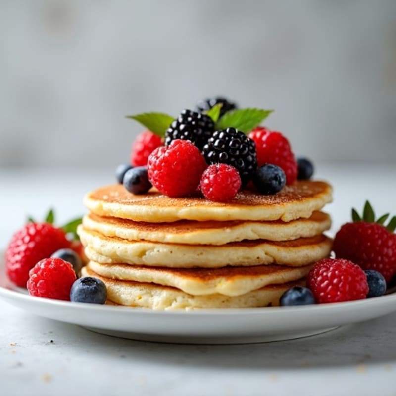 Fluffy Cottage Cheese Protein Pancakes with Mixed Berries