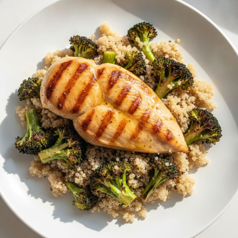 Grilled Chicken Breast with Quinoa and Roasted Broccoli