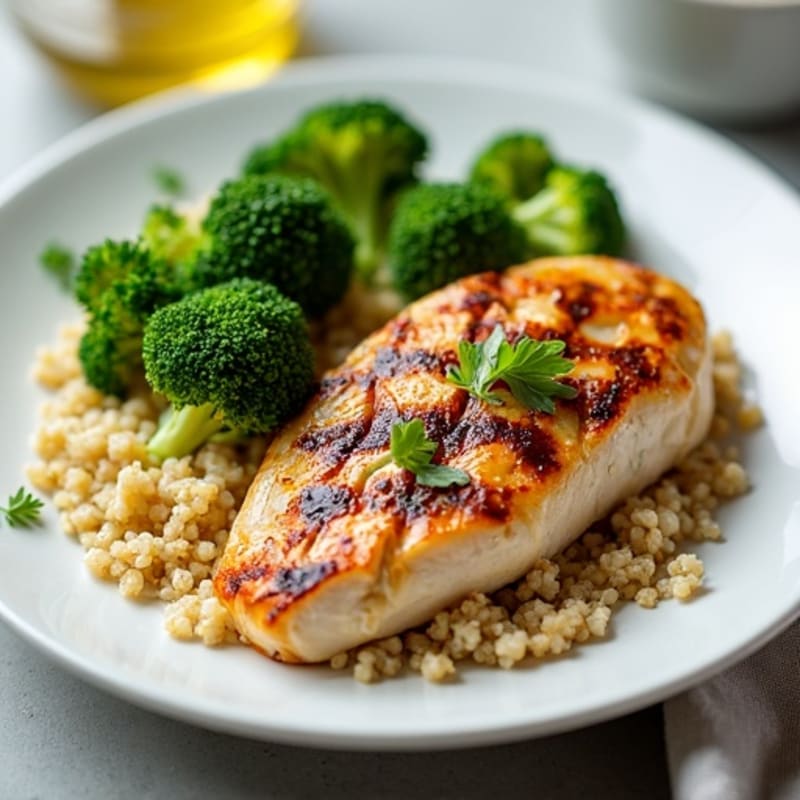 Grilled Chicken Breast with Quinoa and Steamed Broccoli