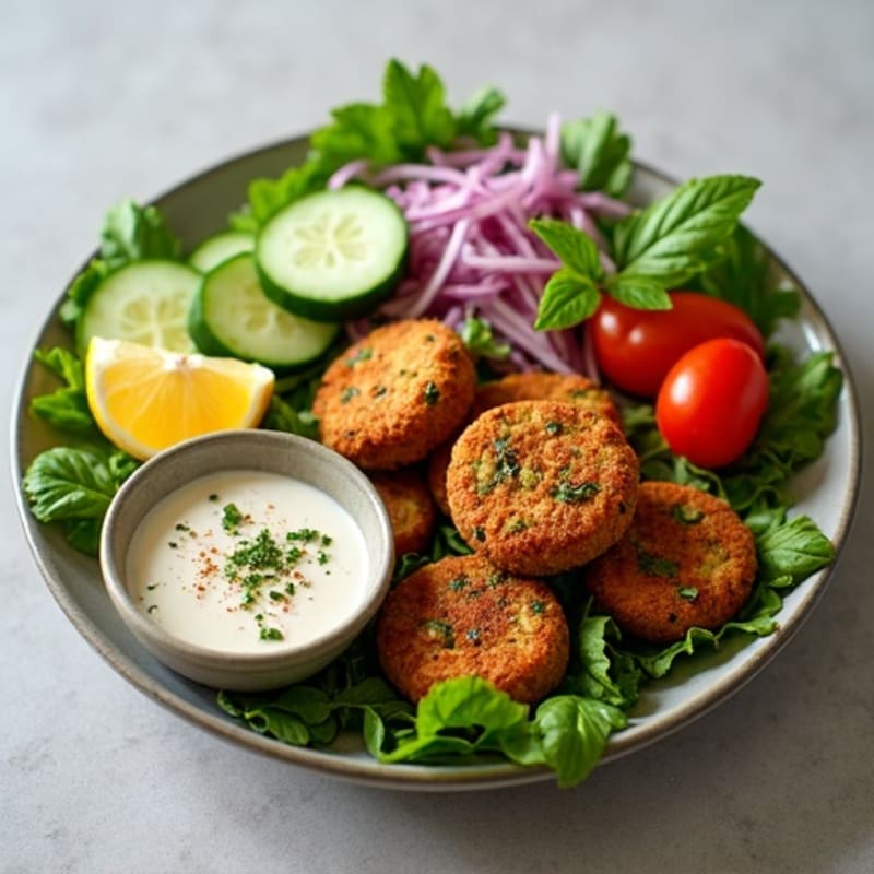 Crispy Falafel with Creamy Tahini and Fresh Herb Salad