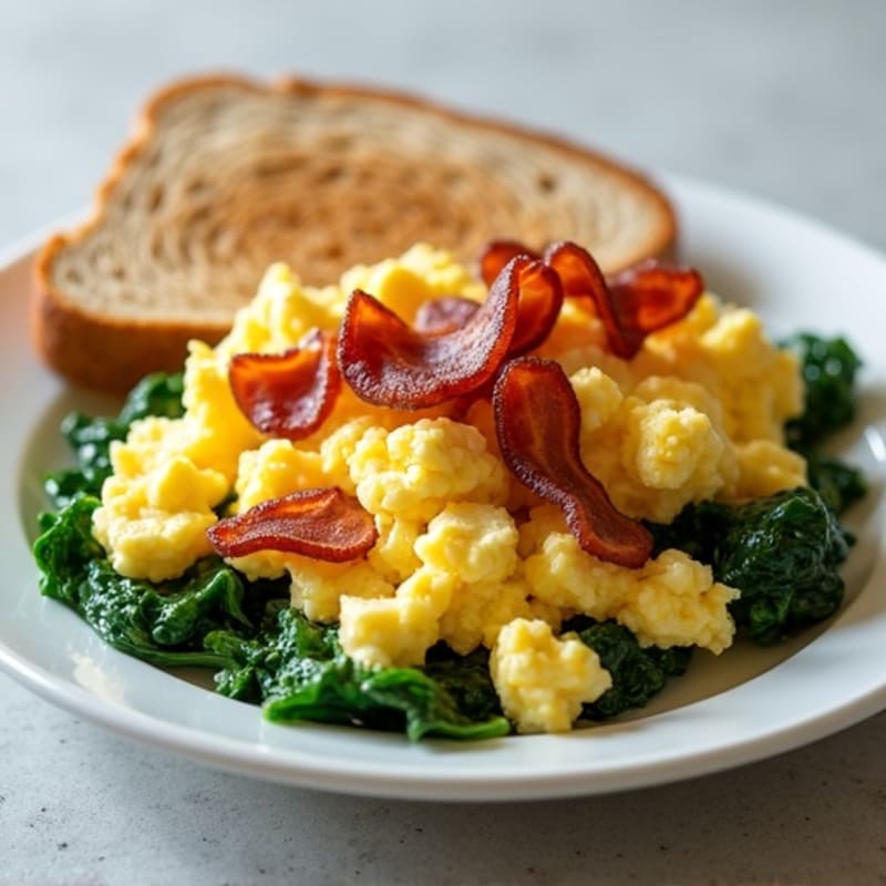 Cottage Cheese Egg Scramble with Spinach and Turkey Bacon