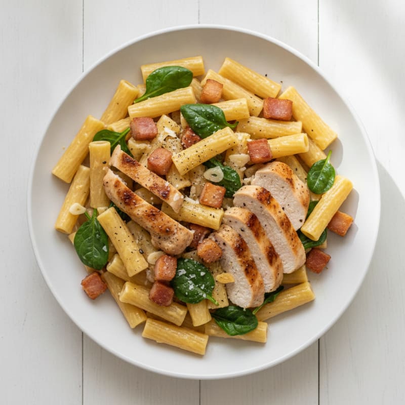 High-Protein Classic Carbonara with Pancetta and Chicken