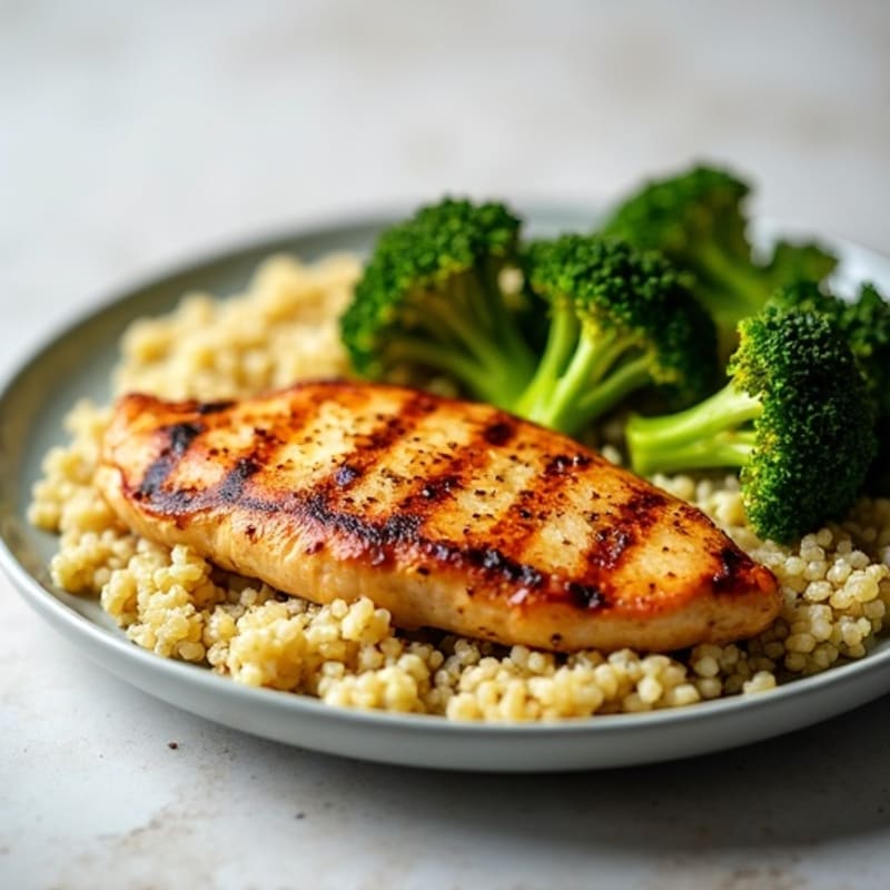 Grilled Chicken Breast with Quinoa and Roasted Broccoli