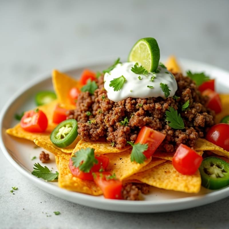 Crispy Baked Lean Ground Beef Nachos with Fresh Toppings