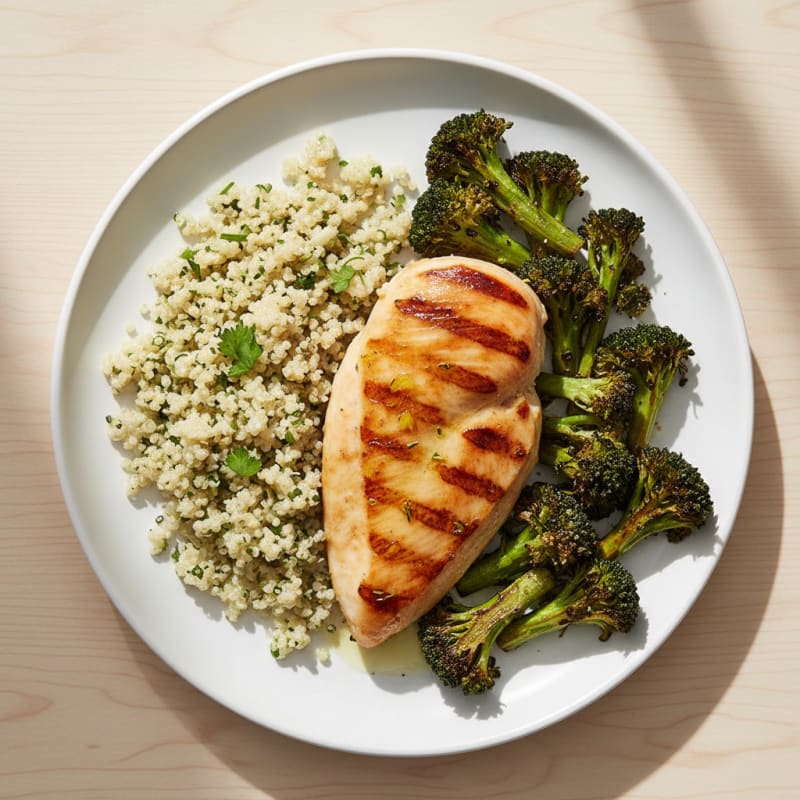 Grilled Chicken Breast with Quinoa and Roasted Broccoli