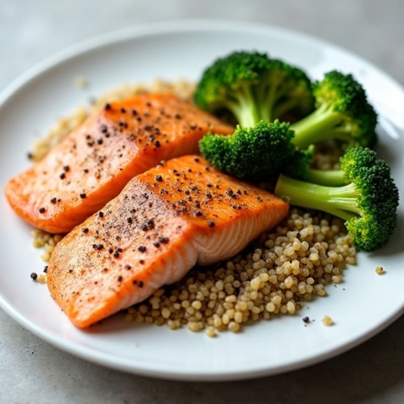 Seared Salmon with Roasted Broccoli and Quinoa