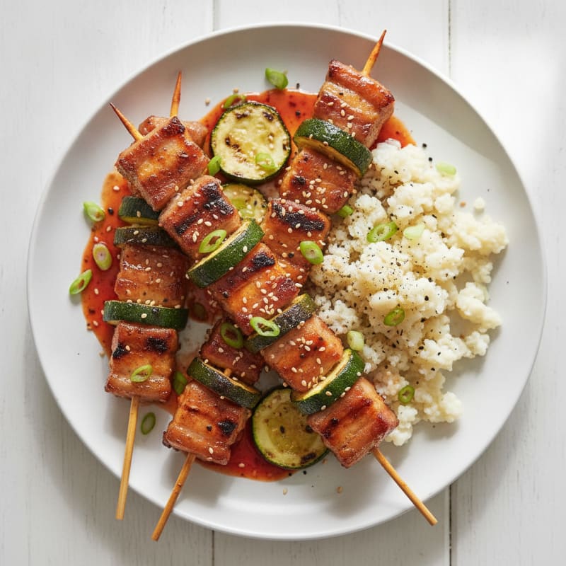 Spicy Gochujang Pork Belly Skewers