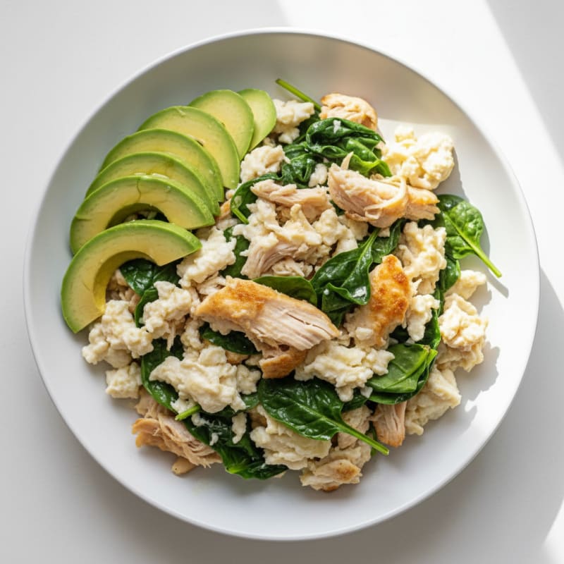 Scrambled Egg Whites with Roasted Turkey and Sautéed Spinach