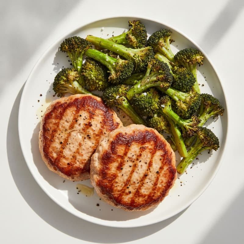 Seared Turkey Patties with Roasted Broccoli