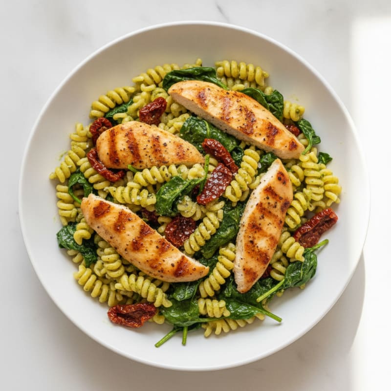 Pesto Chicken Pasta with Sun-Dried Tomatoes