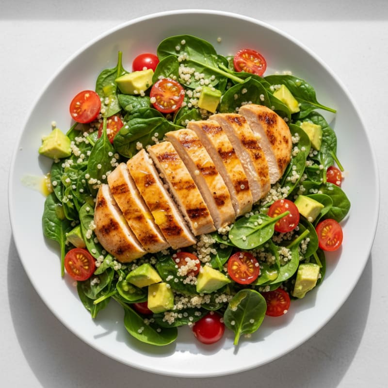 Grilled Chicken and Quinoa Salad with Fresh Spinach