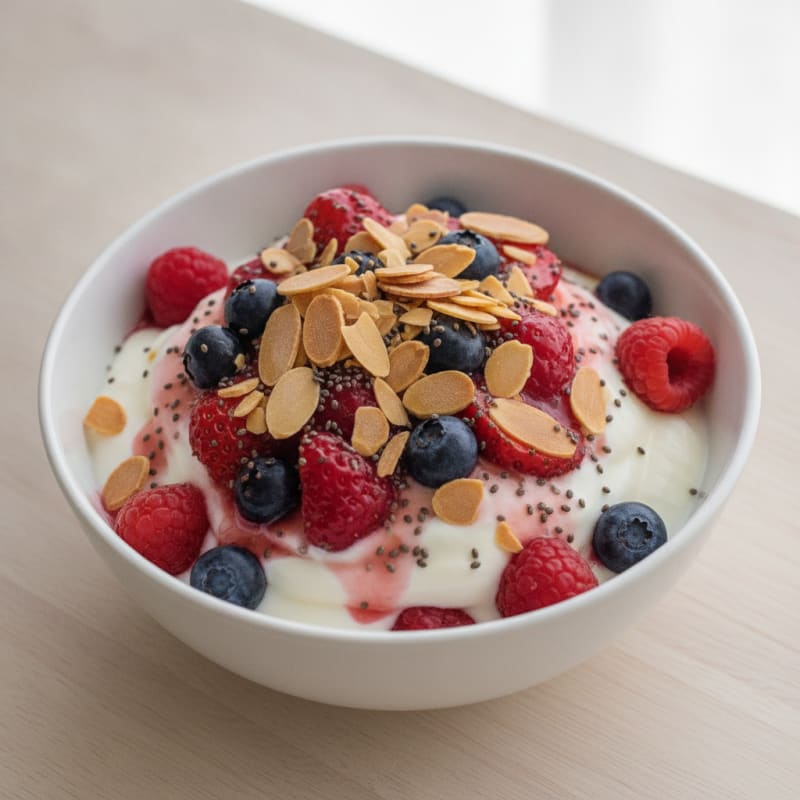 Greek Yogurt Protein Parfait with Mixed Berries and Almonds