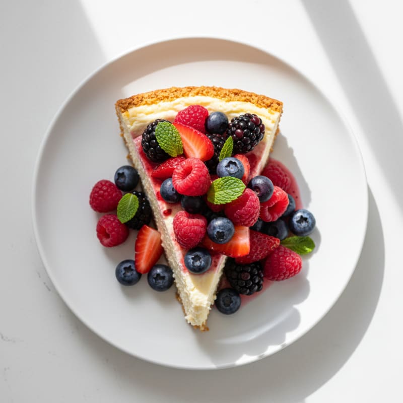 Greek Yogurt Protein Cheesecake with Mixed Berries
