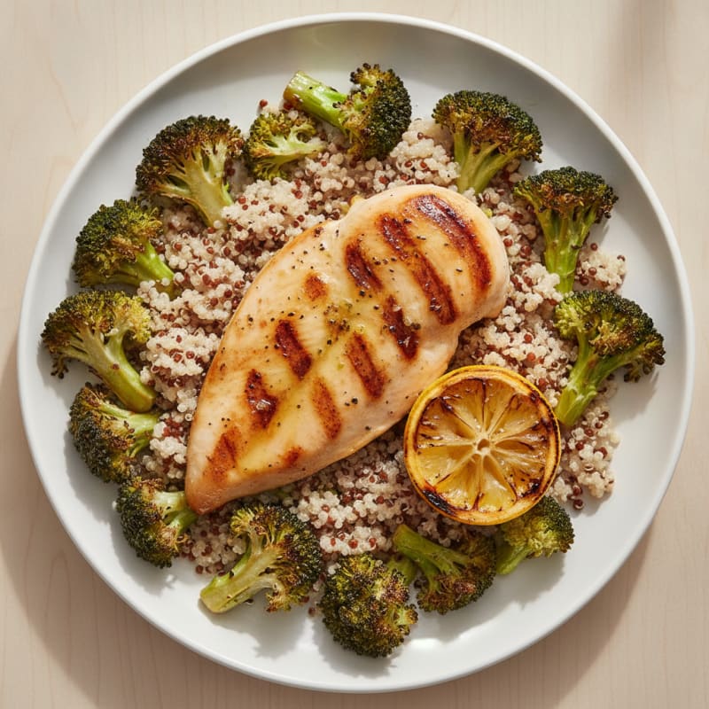 Grilled Chicken Breast with Quinoa and Roasted Broccoli