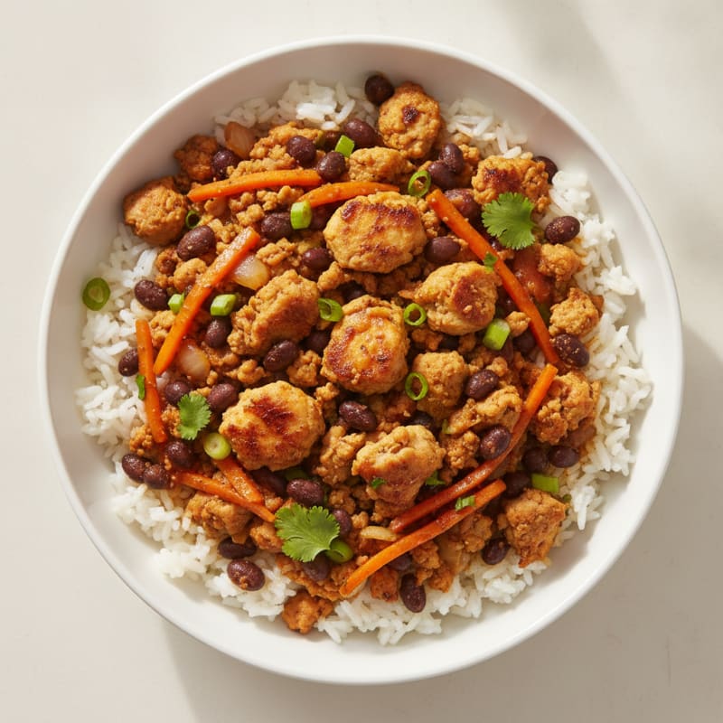 Spicy Ground Chicken and Black Bean Rice Bowl