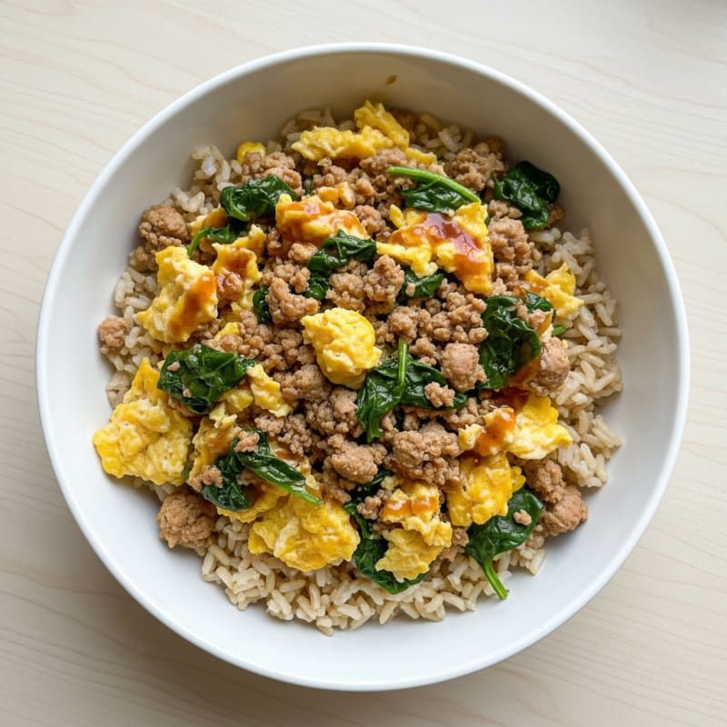 Scrambled Eggs with Ground Turkey and Spinach