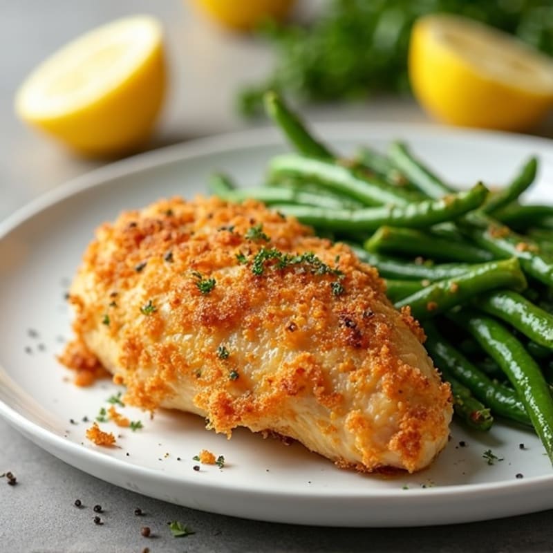 Crispy Lemon Garlic Baked Chicken with Roasted Green Beans