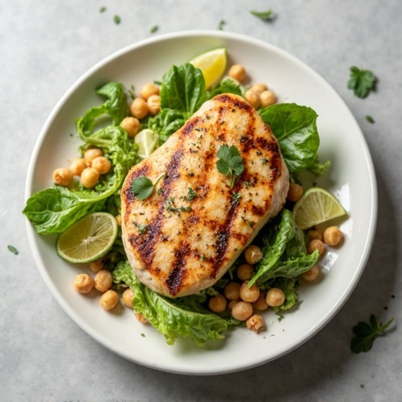 Herb-Grilled Chicken Caesar with Crispy Chickpea Croutons