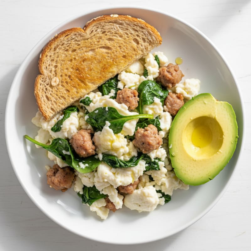 Egg White Scramble with Turkey Sausage and Spinach