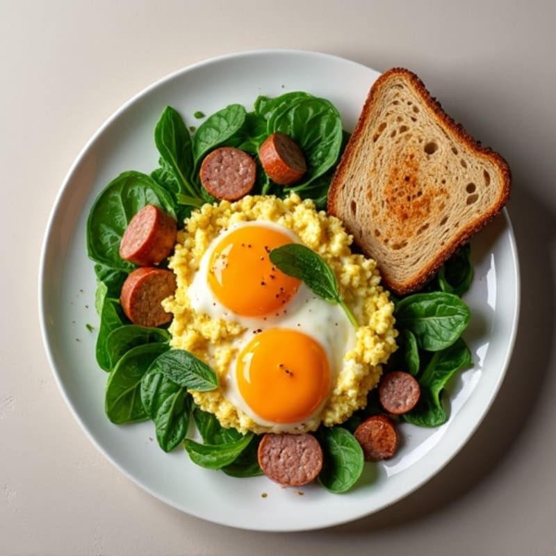 Egg White and Spinach Scramble with Turkey Sausage