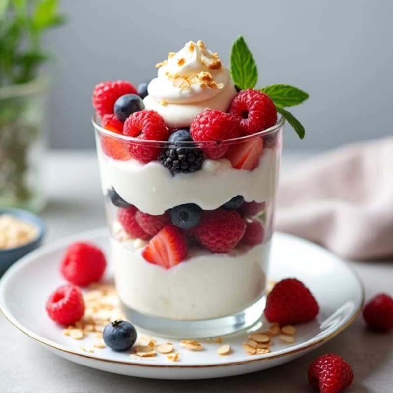 Greek Yogurt Protein Parfait with Mixed Berries and Almonds