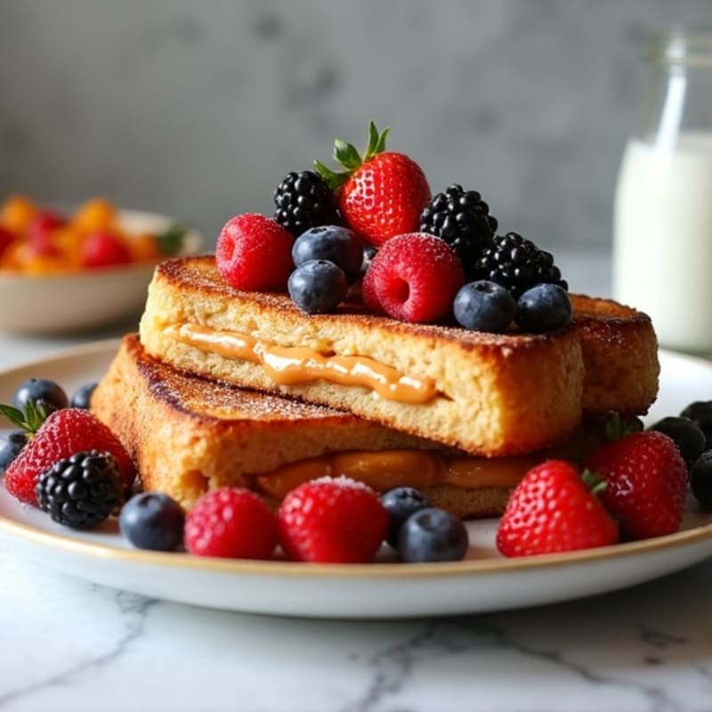 Crispy Peanut Butter Stuffed French Toast with Fresh Berries