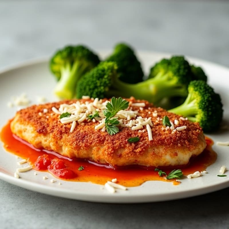 Healthy Crispy Chicken Parmesan with Roasted Broccoli