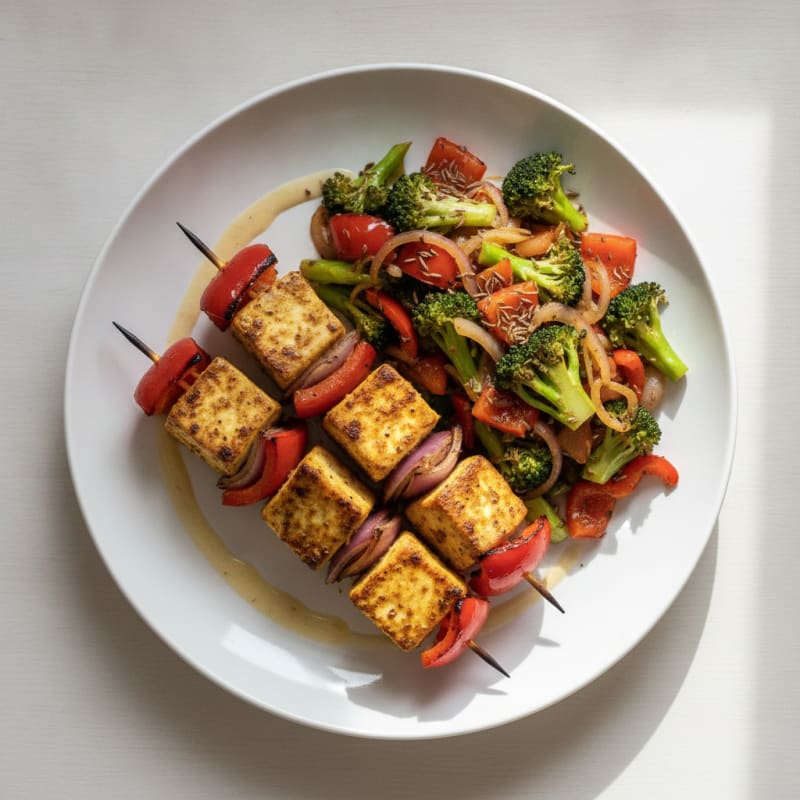 Grilled Paneer Skewers with Mixed Vegetable Stir-Fry