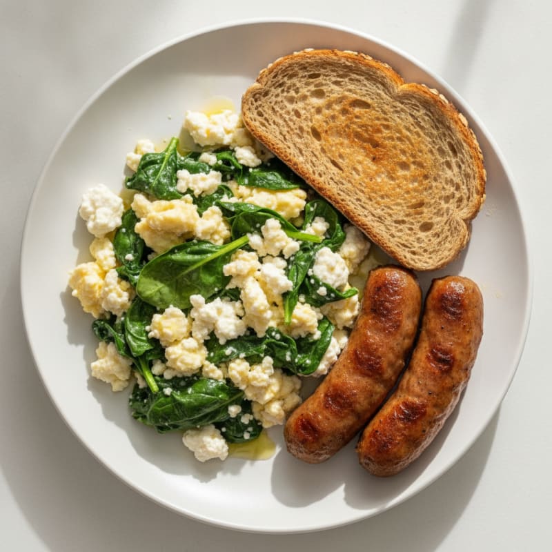 Cottage Cheese Scramble with Spinach and Turkey Sausage