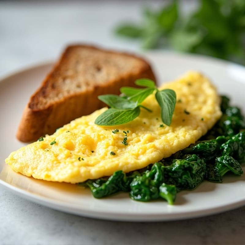 Fluffy Egg White Omelet with Fresh Herbs and Sautéed Spinach