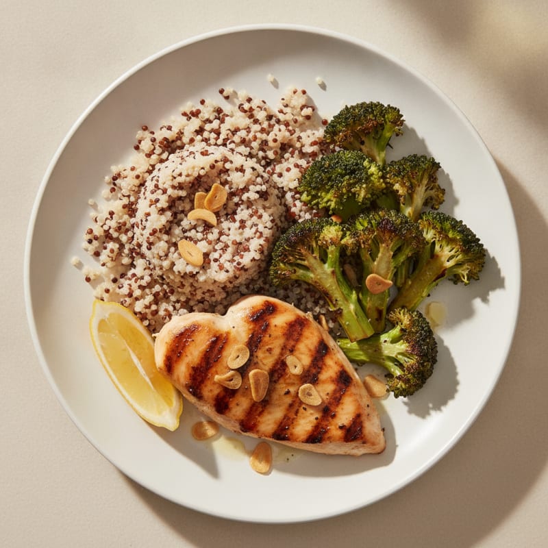 Grilled Chicken Breast with Quinoa and Roasted Broccoli