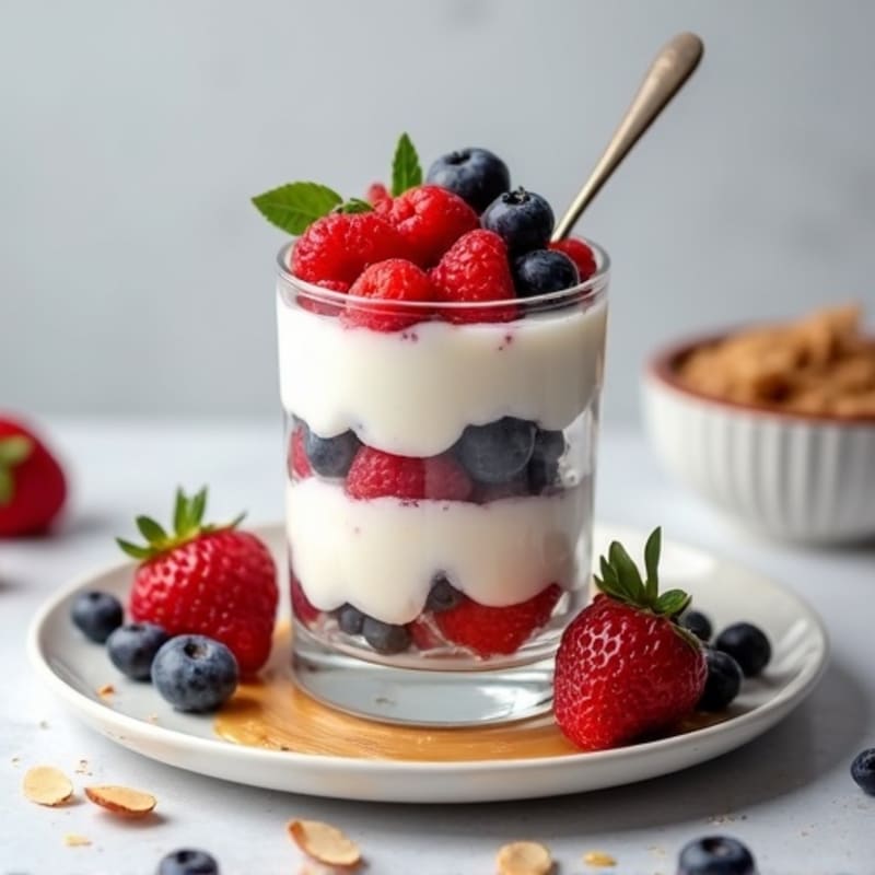 Greek Yogurt Protein Parfait with Mixed Berries and Almond Butter
