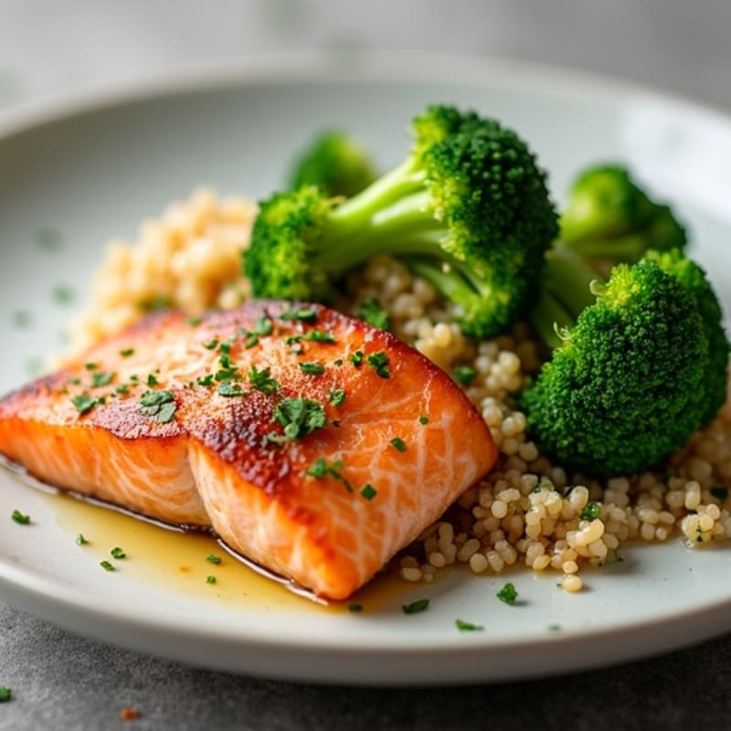Seared Salmon with Steamed Broccoli and Quinoa