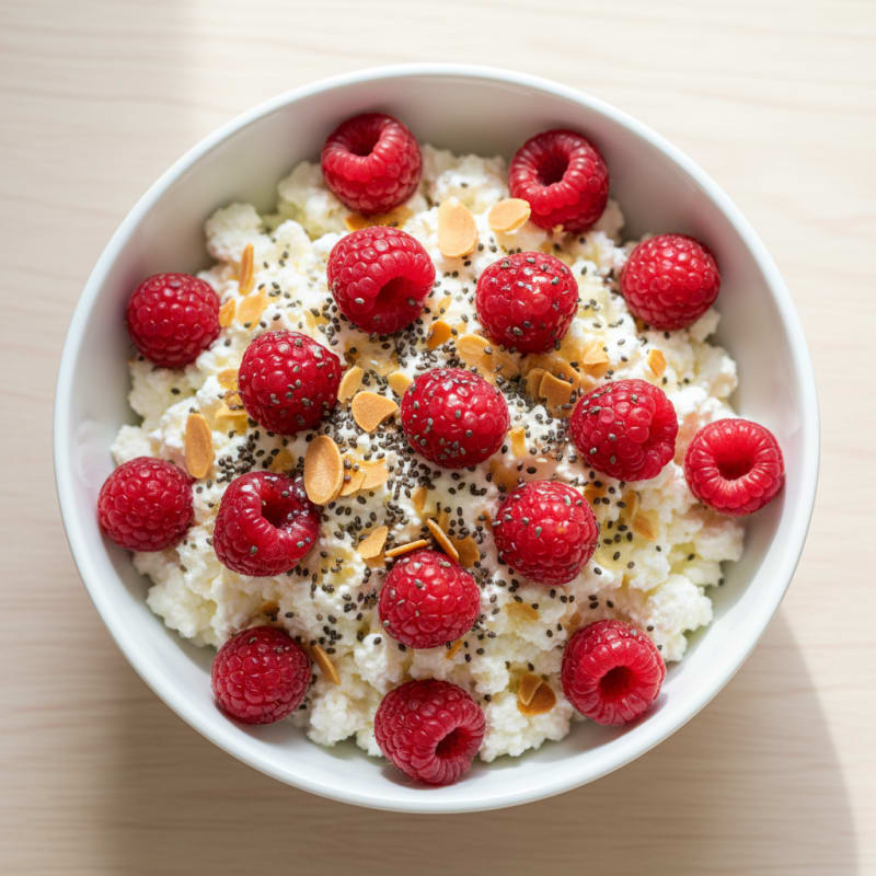 Cottage Cheese Berry Bowl with Chia and Almonds