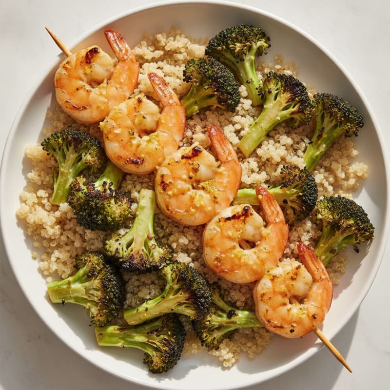 Grilled Lemon Garlic Shrimp with Quinoa and Roasted Broccoli