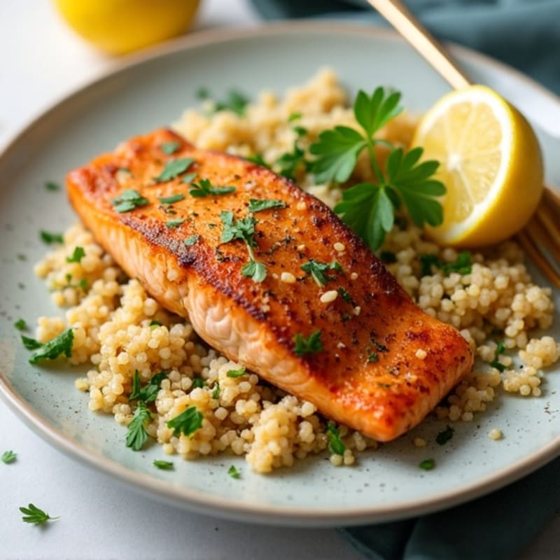 Crispy Pan-Seared Salmon with Lemon Herb Bulgur