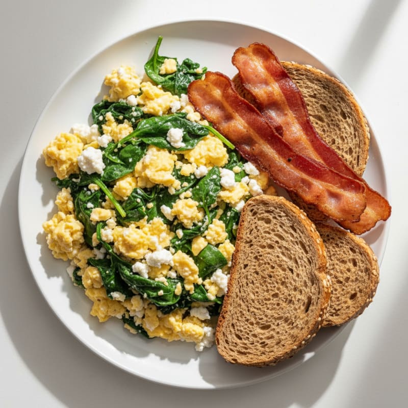 Cottage Cheese Scramble with Spinach and Turkey Bacon