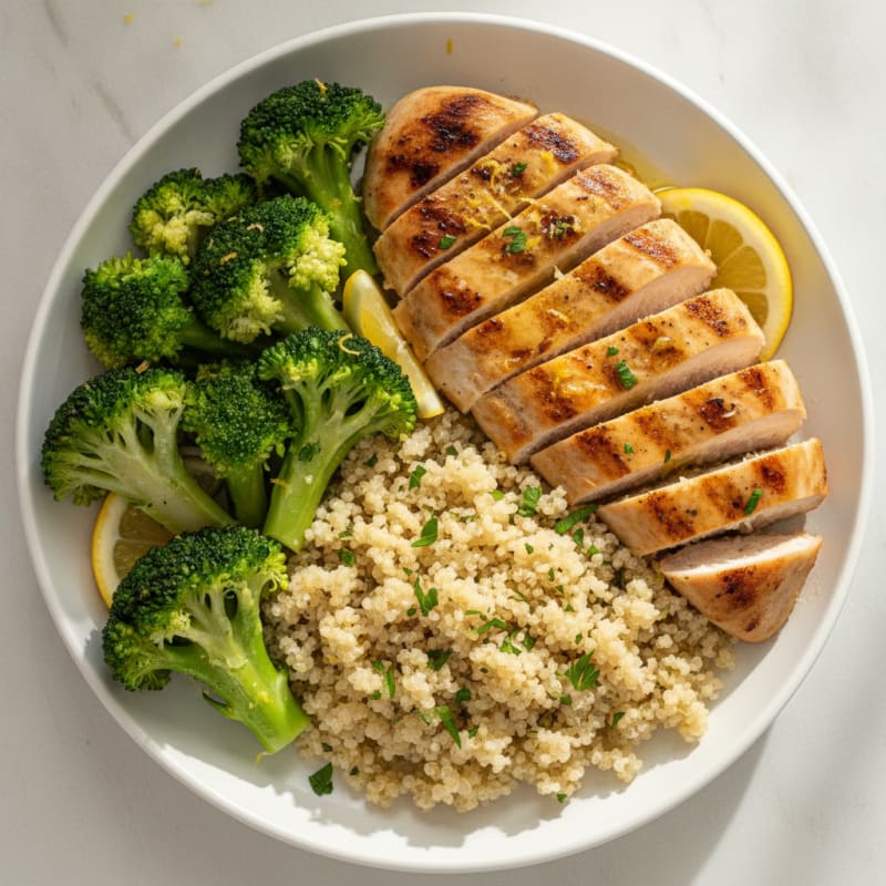 Grilled Chicken Breast with Quinoa and Steamed Broccoli