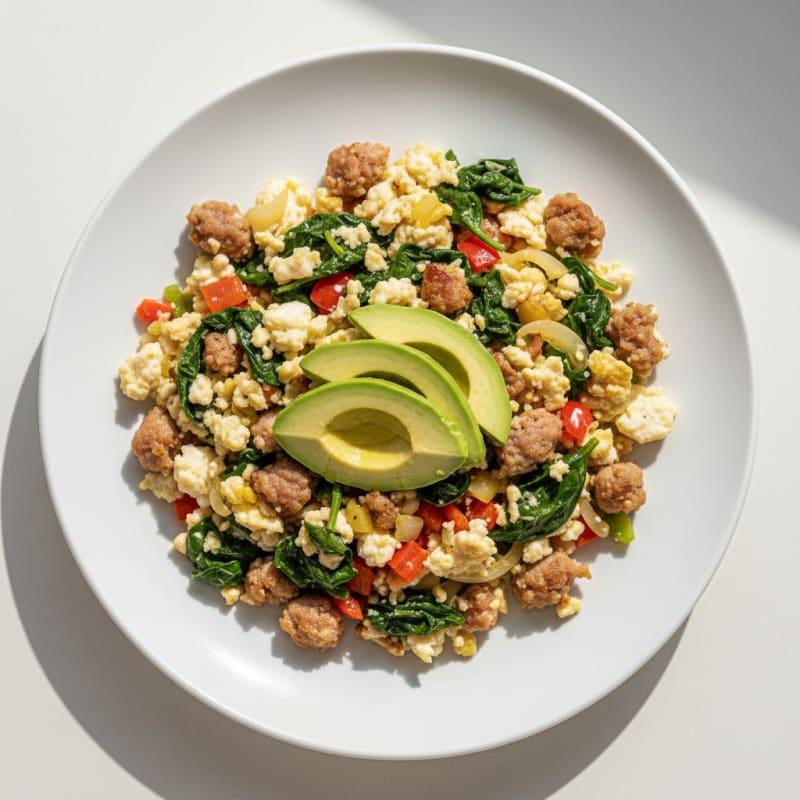 Egg White Vegetable Scramble with Turkey Sausage