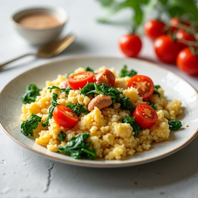 Egg White and Turkey Spinach Scramble with Fresh Tomatoes