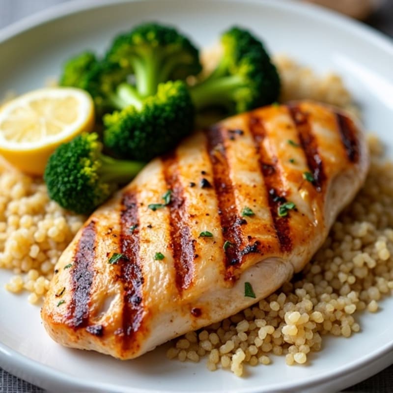 Grilled Chicken Breast with Quinoa and Roasted Broccoli